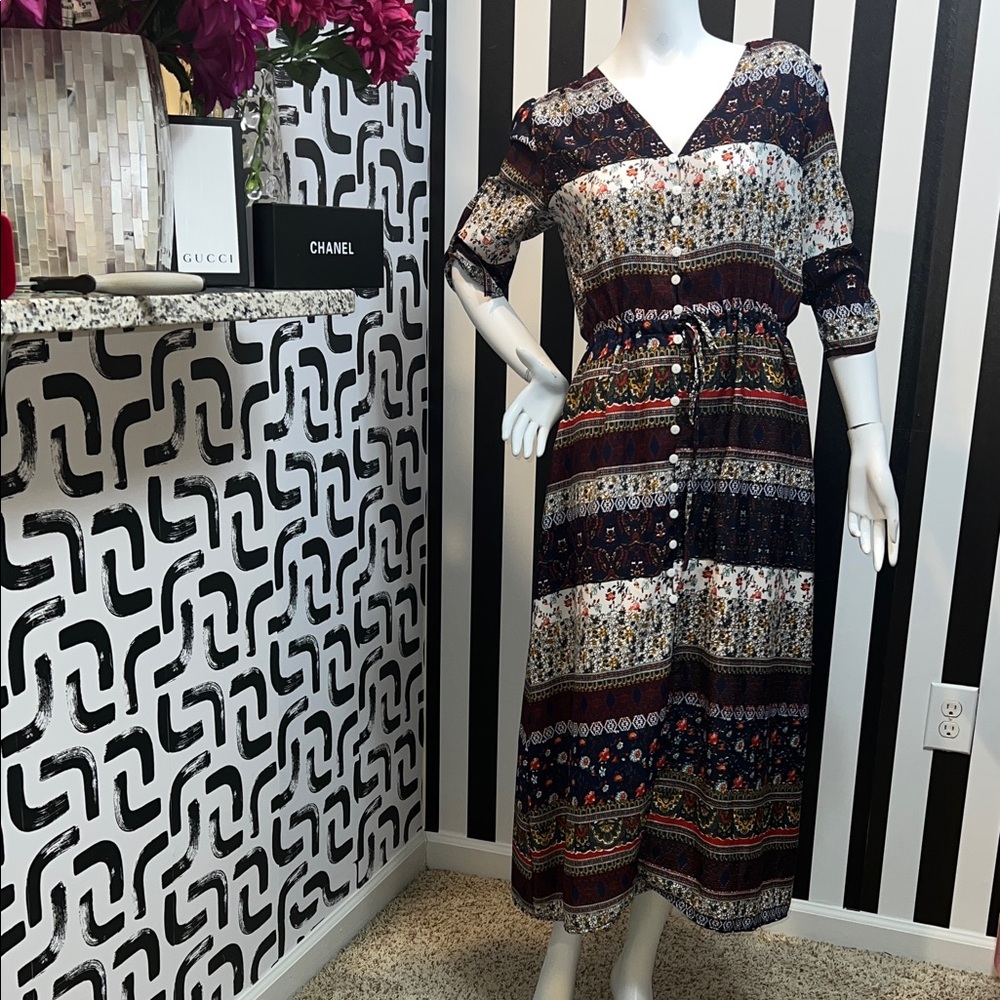 Chic Long Sleeve Multicolor Dress